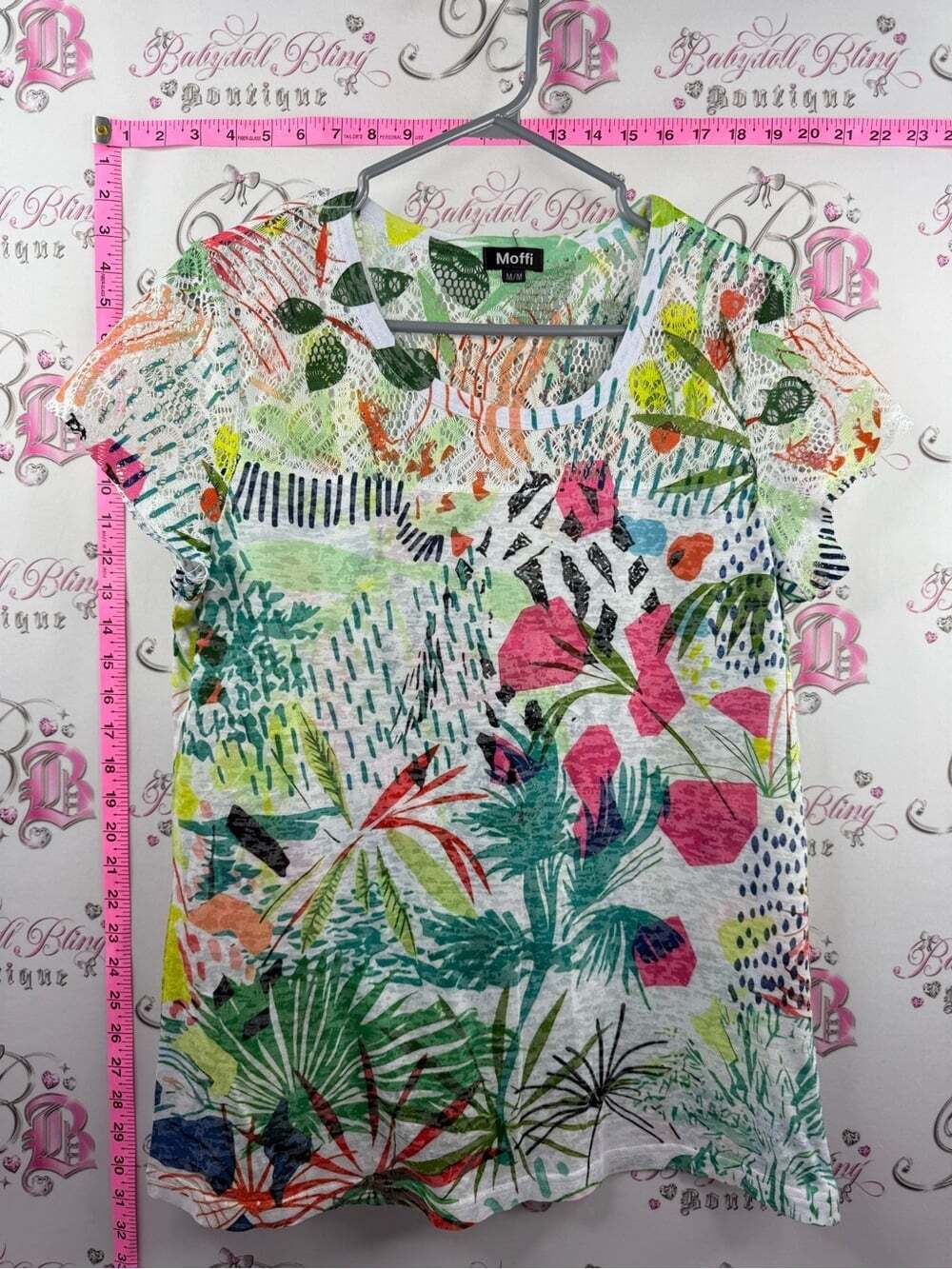 MOFFI T-shirt flowers floral bright Multicolor Tropical Short Sleeve Tee